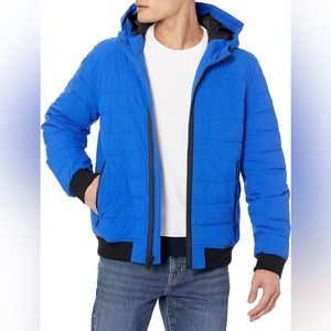 DKNY Men's Hooded Soft Shell Jacket Cobalt Blue Puffer Size Medium